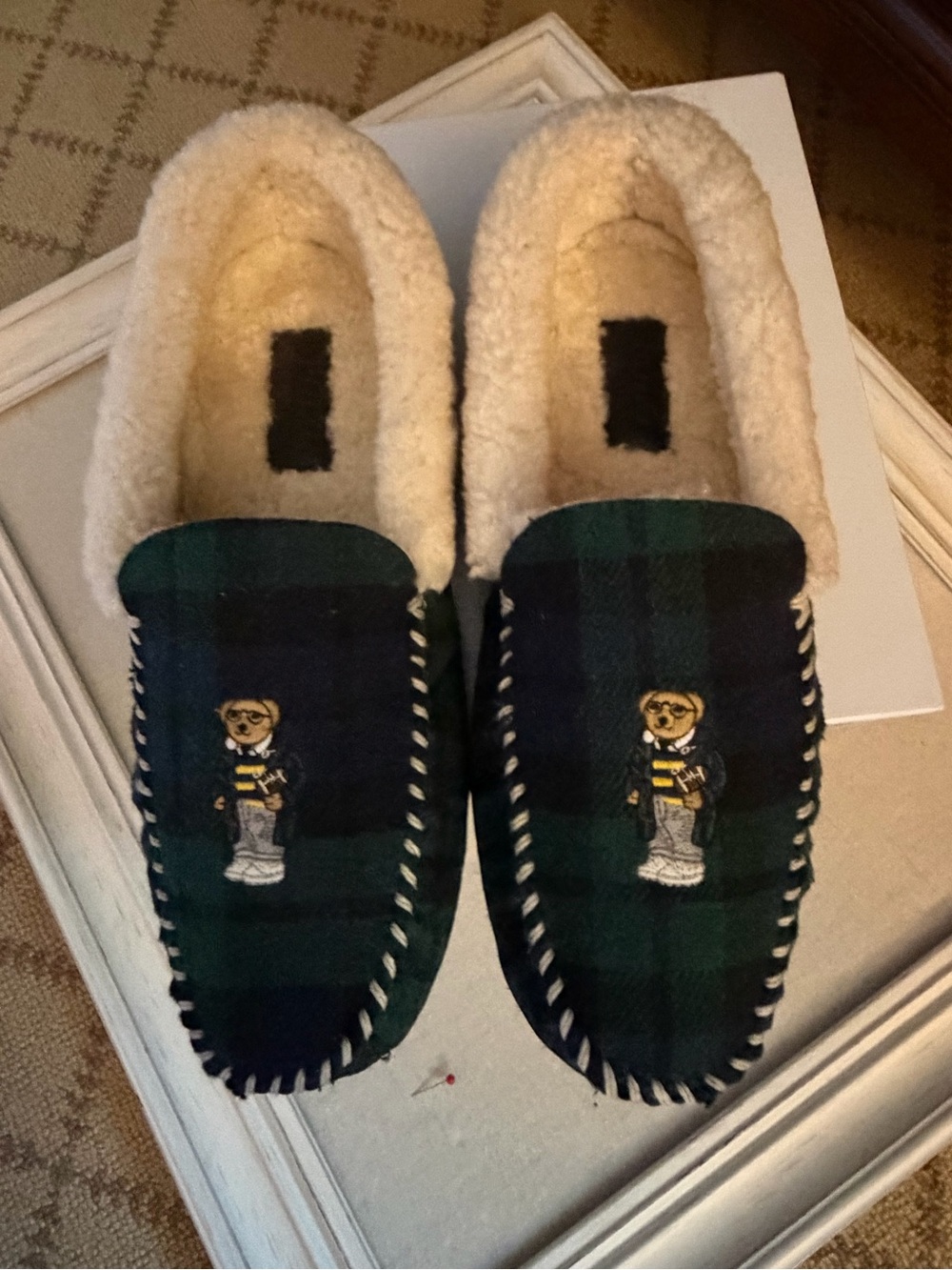Polo Ralph Lauren Yarmond Polo Bear Tartan Plaid Shearling Slipper 11